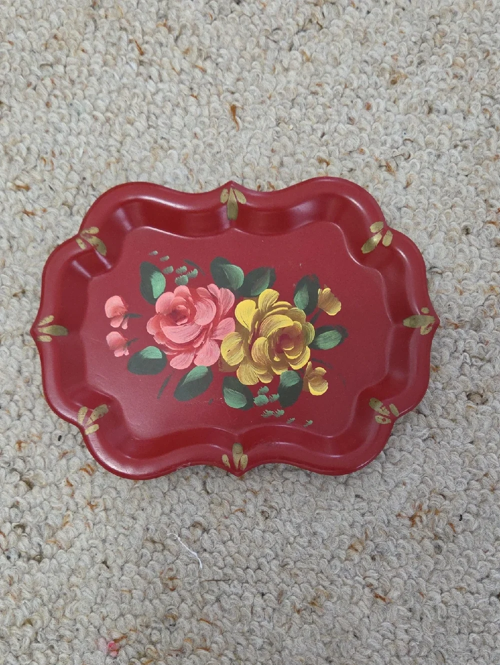 Hand Painted Red Toleware Trays